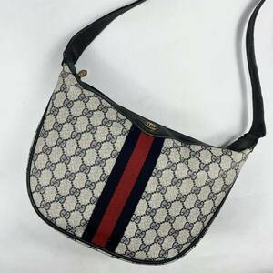 1円〜【入手困難品】 GUCCI グッチ ショルダーバッグ ハーフムーン ネイビー GG シェリーライン 肩掛け◎ インターロッキング 鞄 レザー