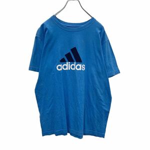 adidas 半袖 プリント Tシャツ M ライトブルー ブラック ホワイト アディダス ロゴ スポーツ 古着卸 アメリカ仕入 a505-6353