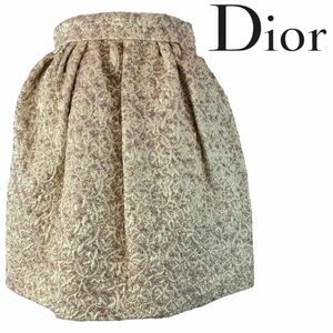 j172 Christian Dior ディオール ミニスカート ウール シルク イタリア製 38 フェミニン ゴールド ピンク バルーン ボトム 正規品