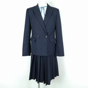 1円 ブレザー スカート 紐タイ 上下4点セット 指定 160A 富士ヨット 冬物 女子 学生服 福岡明善高校 紺 制服 中古 ランクC NA3367