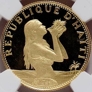 【最高鑑定】1973年 ハイチ 貝を持つ少女 マーメイド 金貨 500 グールド NGC PF69 ULTRA CAMEO