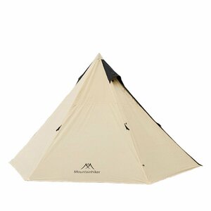 ワンポールピラミッドテント 2-4人用 ピラミッドテント 4シーズン 収納バッグ付 簡単設営 キャンプ用品 軽量 通気性 防風防雨 ベージュ
