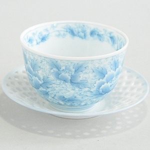 湯飲みと茶托のセット１客/上品なブルー yu054