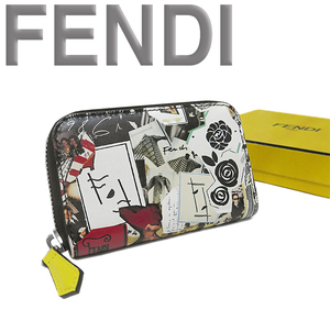 ◆未使用 超美品◆ フェンディ FENDI ラウンドファスナーコインケース 小銭入れ 財布 小物 レザー 本革 ブラック ホワイト イエロー 箱付