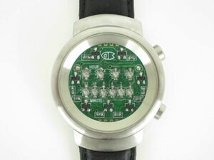 LED Binary Watch バイナリーウオッチ　腕時計　お洒落な　基盤文字盤　シルバー×ブラック　希少　D10