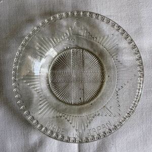 明治～大正 プレスガラス 和ガラス 小皿 ガーター勲章紋 MADE IN JAPANあり バリ Antique pressed glass plate, early 20th