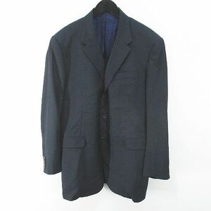 プラダ PRADA テーラードジャケット 絹 シルク混 54 紺系 ネイビー イタリア製 毛 ウール 裏地 無地 メンズ