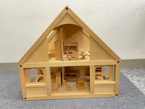 Beleduc/ベルダック ドールハウス サイズ(約)：幅62×奥行35×高さ56cm 二階建て 木製 ミニチュア 家具 多数セット ドイツ製 人形 おもちゃ