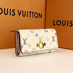 ルイヴィトン LOUIS VUITTON 4連 キーケース マルチカラー モノグラム ミュルティクレ 4 ブロン 白 ピンク M60043 フック