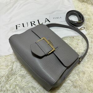 1円〜■極美品■FURLA フルラ フロー FLOカプリッチョ トップハンドル ショルダーバック ハンドバック 2way グレージュ シボ革 291