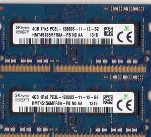 【ノートPC用メモリ】 hynix DDR3 PC3L-12800 8GB (4GB×2枚セット) 1600