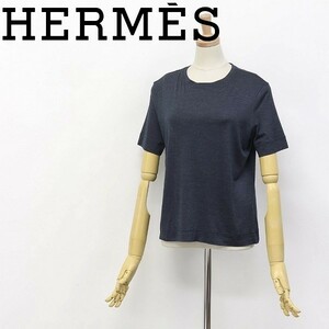 フランス製◆HERMES/エルメス マルジェラ期 シルク 半袖 Tシャツ カットソー ネイビー系 40 国内正規品