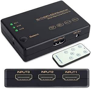 HDMI切替器 3入力1出力 HDMI2.0 HDMI セレクター 4K60Hz HDMI分配器 usb給電 4K+3D HDCP
