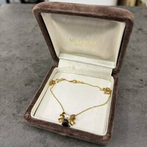 【中古】MIKIMOTO ミキモト パール 真珠 ネックレス K18 YG リボンモチーフ アクセサリー 3.1g