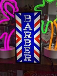 THE BARBER バーバーショップ 理容室 ヘアーサロン サインポール 2 ランプ ミニチュア 看板 置物 雑貨 LEDライトBOX 電飾看板 電光看板