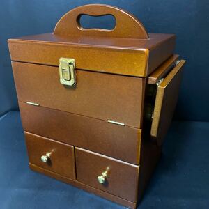 木製　コスメ収納ボックス　メイクボックス　ソーイングボックス　小物入れ　小箪笥　ミラー付きコスメボックス　ウッドボックス