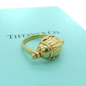 極希少 美品 Tiffany&Co. ティファニー イエロー ゴールド スカラベ リング 11号 K18 750 指輪 回転式 LL54