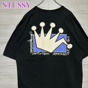 【希少デザイン】STUSSY ステューシー　Tシャツ　XLサイズ　クラウン　王冠　両面デザイン　ワンポイントロゴ　バックプリント　ストリート