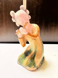 中国美術 唐三彩 女子楽人 俑 置物 陶器 インテリア オブジェ 