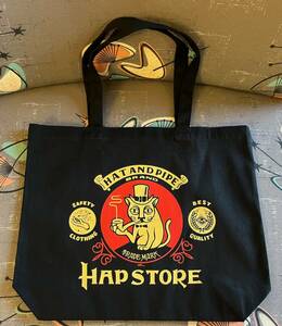 HapStoreハップストアTOTE BAGキャンバストートバッグ黒CabClothing1460-01Wロカビリー50s猫WideRangeDrawingワイドレンジ