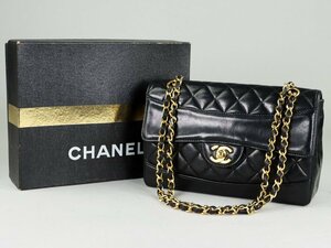 魁◆本物保証 CHANEL シャネル マトラッセ チェーンバッグ ショルダー ラム ブラック×ゴールド 当時の白袋箱付