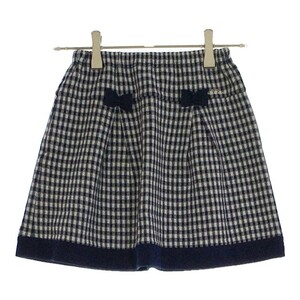 【12220】 新古品 MIKI HOUSE ミキハウス スカート サイズM(120-130) ネイビー ガーリー チェック柄 リボン 装飾 かわいい 女の子 キッズ