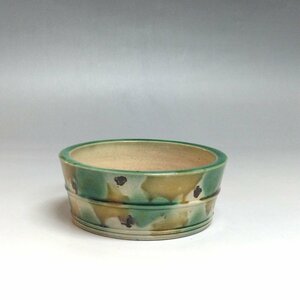 ◆◇時代物 珉平焼( Minpei ware/ Awaji Hyogo, 明治期) 三彩 器 欠けあり 箱なし◇◆dy13264-c