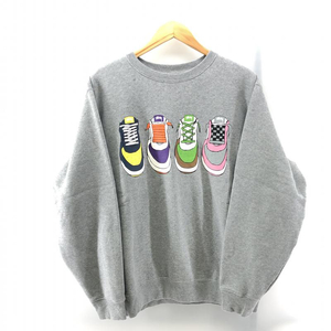 【中古】STUSSY 00s スニーカープリントスウェット グレー M　ステューシー[240024449514]