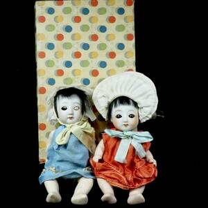 大正〜昭和初期 古人形 古玩人形 サクラビスク 文化人形 スリーピングドール 鳴き人形 箱付 幅9cm 厚み5cm 長さ21cm OTK510