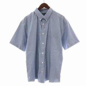 エディーバウアー EDDIE BAUER ボタンダウンシャツ カジュアルシャツ 半袖 ストライプ 大きいサイズ XL 青 ブルー 白 ホワイト