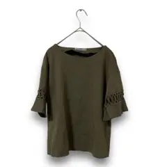 【Viaggio Blu】ビアッジョブルー 半袖シャツ（M）緑 袖 かぎ編み