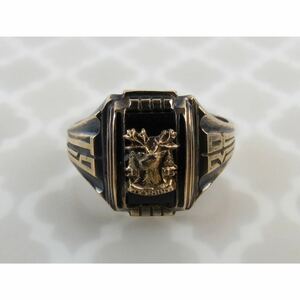 超希少!VTG 1938’s ELK POINT 10K YG SILVER BLACK ONYX SCHOOL RING BY JOSTENSビンテージ10金YGシルバー&オニキススクールリング11.5号