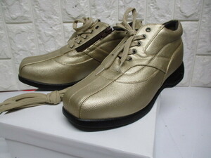 Y987/未使用 25.0EEEE 幅広 ゴールド ウォーキングシューズ 靴 LEONA VALENTINO スニーカー 日本製
