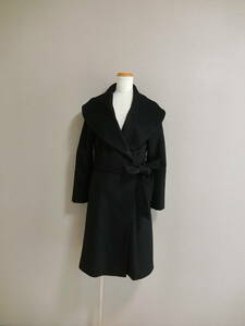 INED　イネド　女優襟　ビックカラー　ベルテッド　カシミヤ１００％　コート　ブラック　９