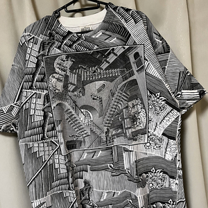 XL 90s USA製ビンテージ MCエッシャー M.C.Escher フルプリント だまし絵 Tシャツ 総柄 画家 アート 芸術 アメリカ製 ビッグサイズ ANDAZIA
