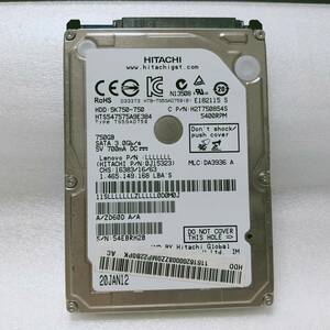 △43160時間 HITACHI HGST Travelstar HTS547575A9E384 2.5インチHDD 『正常判定』 750GB