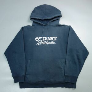 00s STUSSY ステューシー ロゴプリントスウェットパーカー M メンズ ネイビーフェード