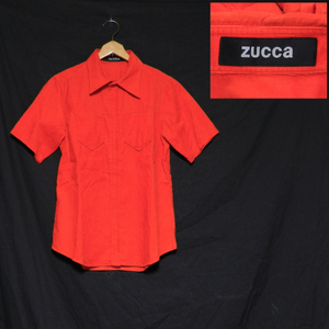ZUCCa ズッカ 日本製 スナップボタン ライト コーデュロイ 半袖シャツ / ドレスシャツ オレンジ M 美品