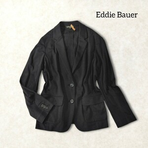 19 【Eddie Bauer】 エディーバウアー ストレッチ テーラードジャケット M 黒 ブラック シングル 無地 シンプル 伸縮性 裏地なし 春 秋