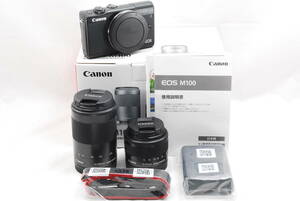 ★美品★ 即決 Canon キャノン EOS M100 ダブルズームキット ブラック EOSM100BK-WZK （R5-688）