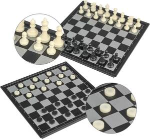 2-In-1 M：25x25x2cm Andux 折り畳み式マグネット式ツーインワン 2-In-1 チェスボードゲームセット チェ