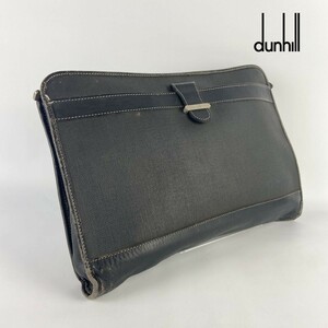 Dunhill ダンヒル クラッチバッグ 本革 レザー PVC加工 メンズ 茶色 ブラウン@AB189