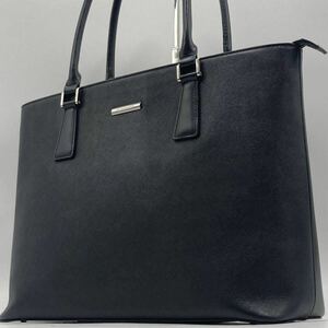 1円【極美品】バーバリー BURBERRY ビジネスバッグ トートバッグ A4 肩掛け サフィアーノレザー 本革 ショルダー ブラック黒 メンズ