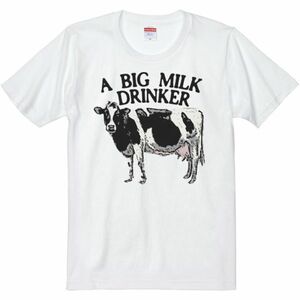 ホルスタイン牛（ミルク大好き）/半袖Ｔシャツ/メンズM/白・新品・メール便 送料無料