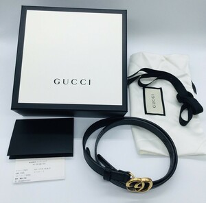 【9636】GUCCI レザーベルト GGマーモント ゴールドバックル 金具 グッチ レディース