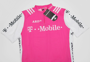 新品 イタリア製 adidas 半袖Tシャツ ツールドフランス チームジャージ サイクリング Tモバイル ピンク白ホワイトS～Mサイズ カンパ チネリ