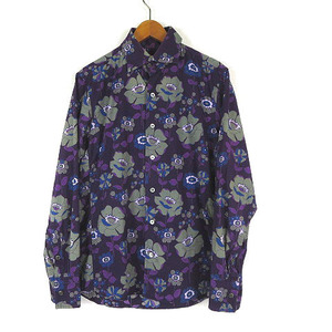 キャサリンハムネットロンドン KATHARINE HAMNETT LONDON シャツ ボタニカル 花柄 コットン 薄手 長袖 M 紫 パープル 青 緑 日本製 メンズ