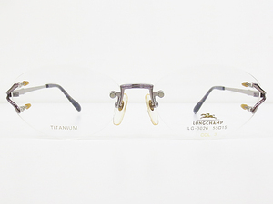 ∞ LONGCHAMP ロンシャン 眼鏡 メガネフレーム LG-3026 55□15-137 メタル ツーポイント ふち無し シルバー 日本製 □H8