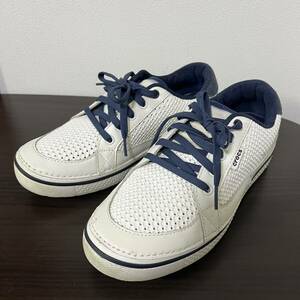 SI■ crocs クロックス スニーカー 白×紺色 27cm メンズ 男性 シューズ 靴 ホワイト ネイビー ゴルフシューズ スポーツ スパイクレス