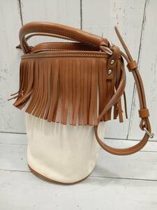 AYAKO アヤコ Fringe Bucket Bag フリンジショルダーバッグ ハンドバッグ 2WAY レザー キャンバス ミニ レディース アイボリー ブラウン